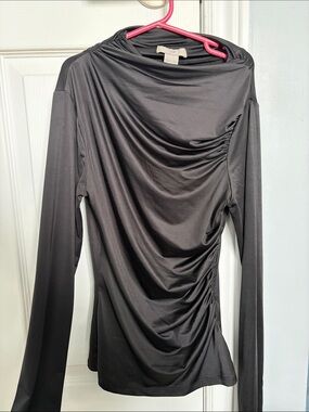Black Draped Long Sleeve Top
